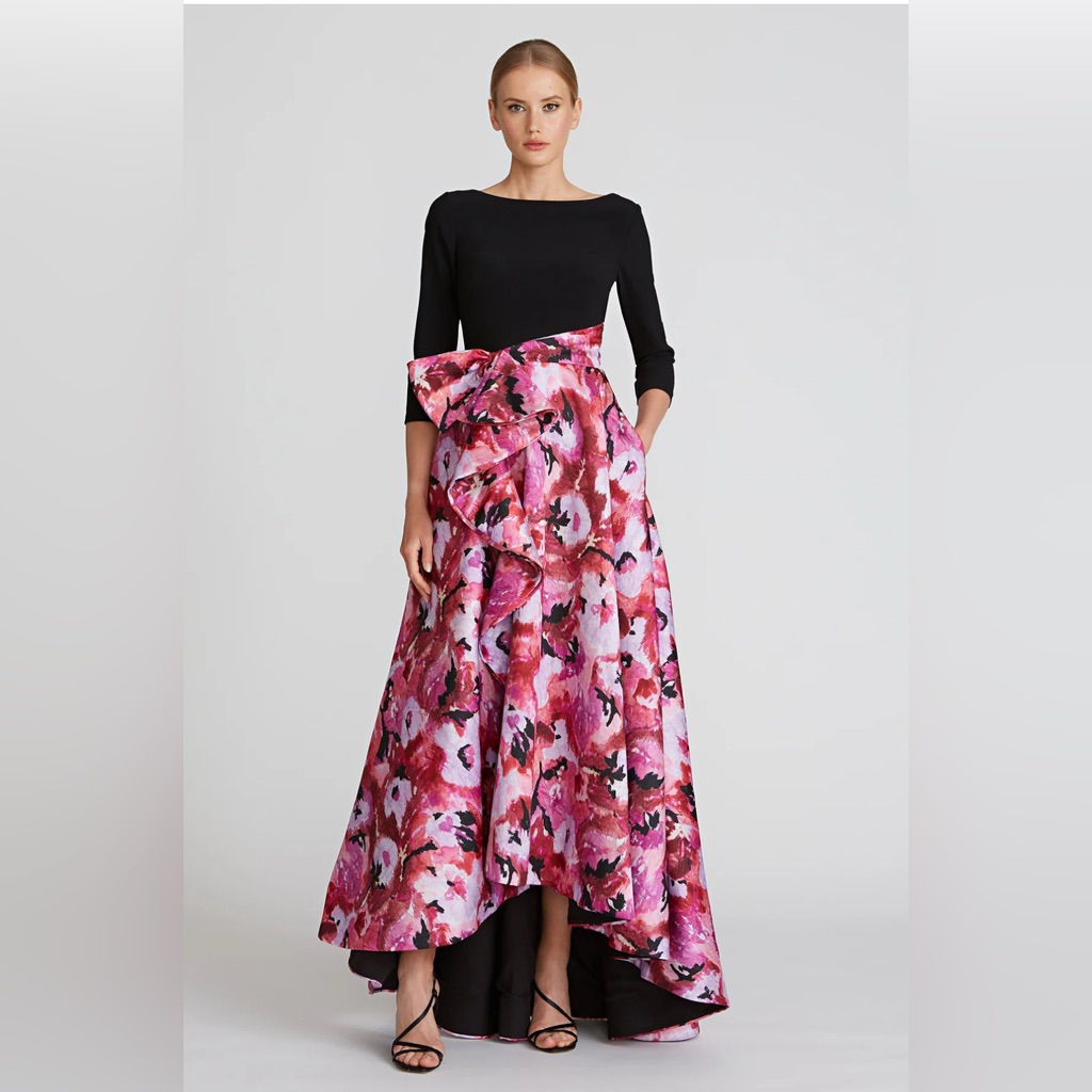 Theia Black And Pink High Low Dress New With Tag.